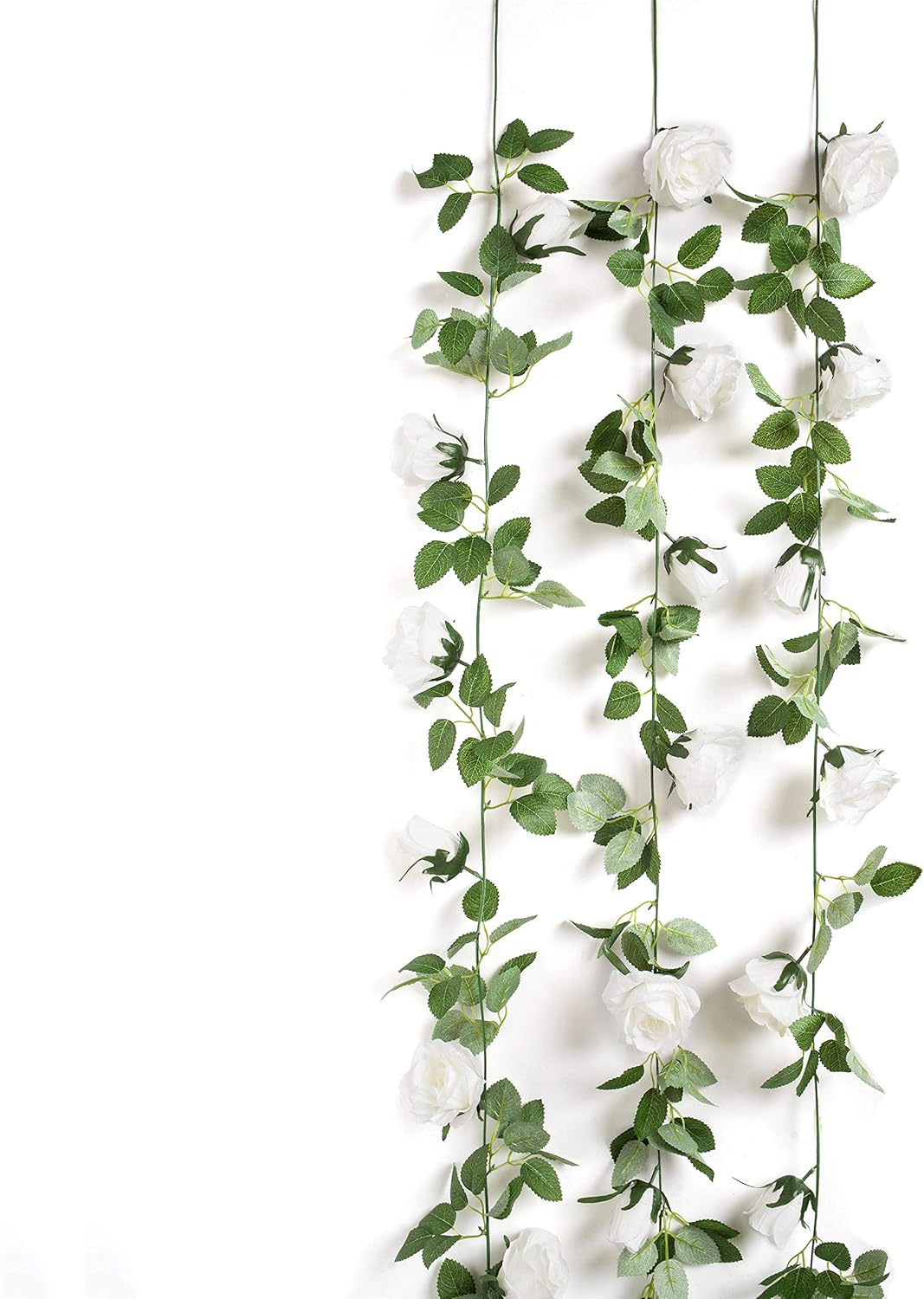 Huata 3PCS 6.56Ft Artificial Rose Flower Silk Vine Hanging Wedding Decor Garlands Home Outdoor Indoor Decor Flower (White)