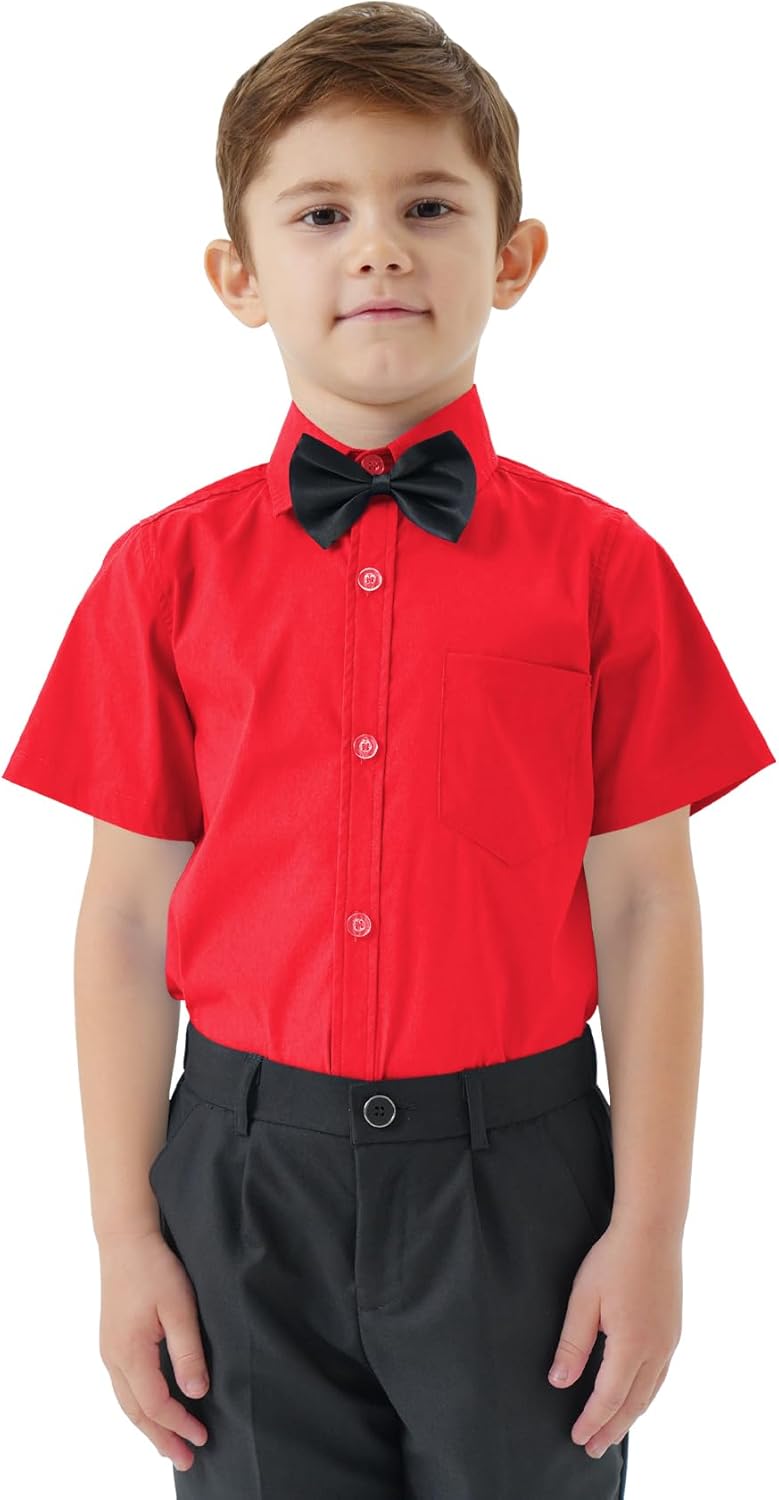 2T-16Y Boys' Short Sleeve Button Down Toddler Dress Shirt Oxford Uniform Shirt with Chest Pocket