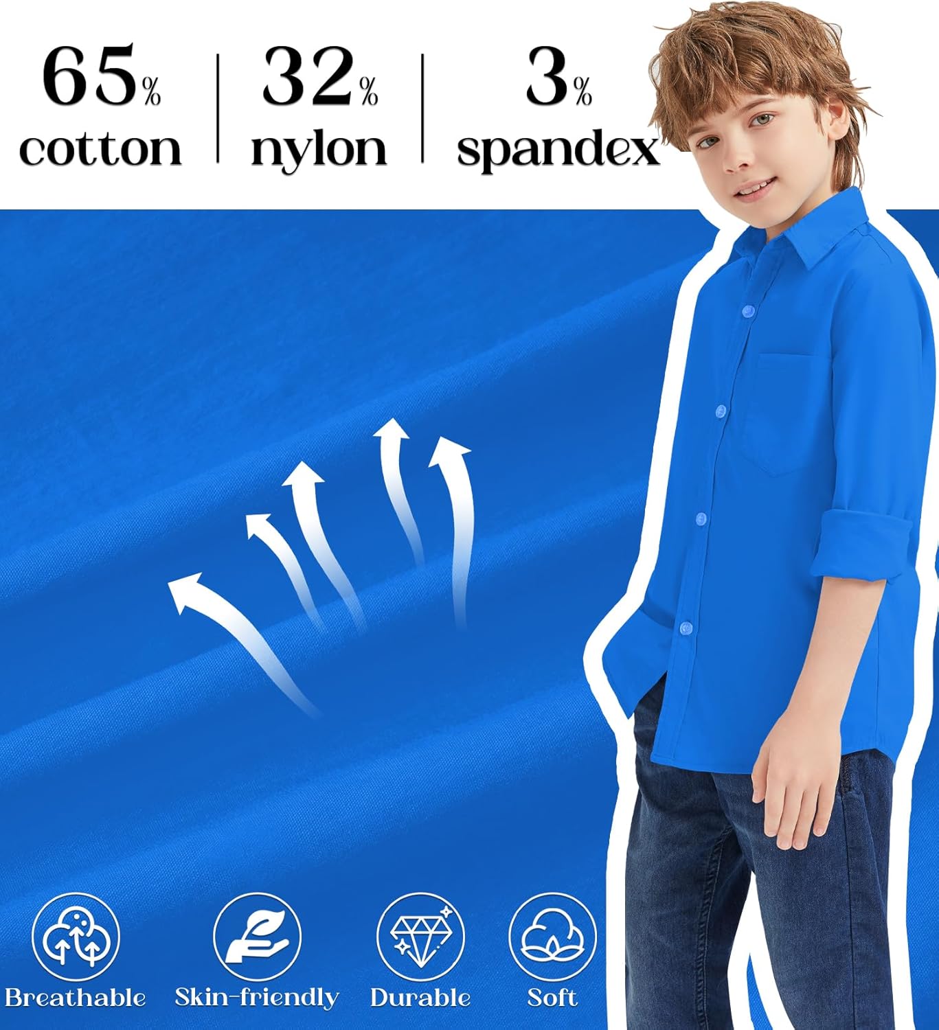 9 Month-16Y Boys' Long Sleeve Button Down Toddler Dress Shirt Oxford Uniform Shirt with Chest Pocket