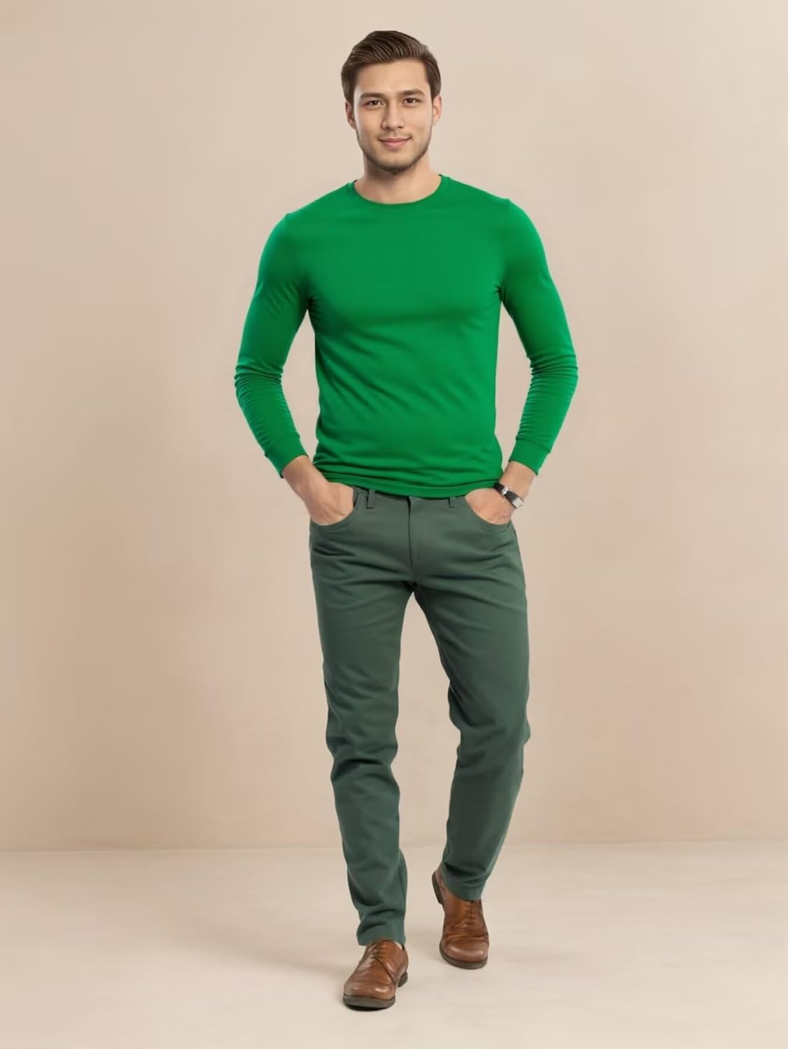 Huata Men's T-Shirt Long Sleeve Crewneck Cotton Tees