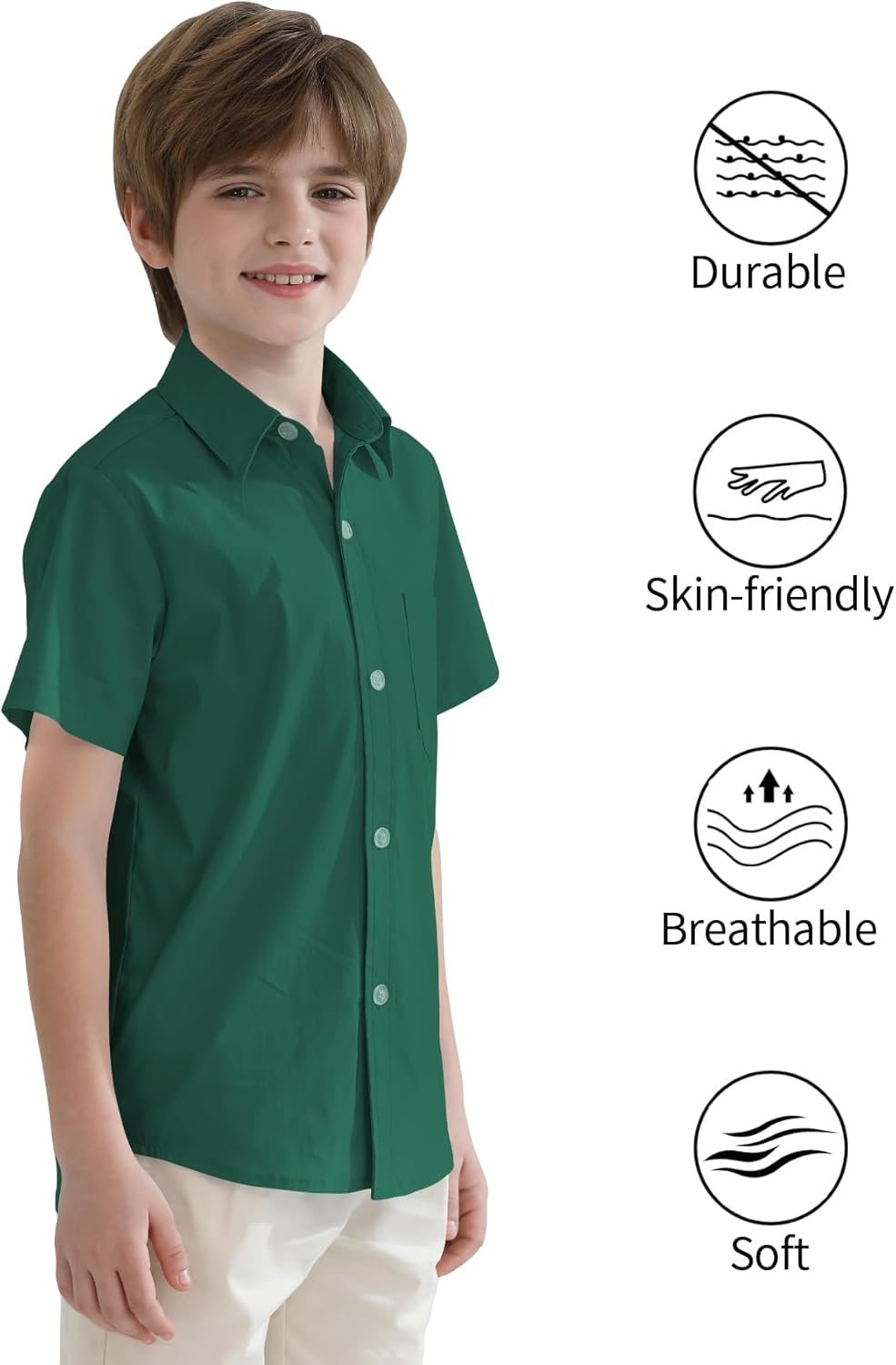 2T-16Y Boys' Short Sleeve Button Down Toddler Dress Shirt Oxford Uniform Shirt with Chest Pocket