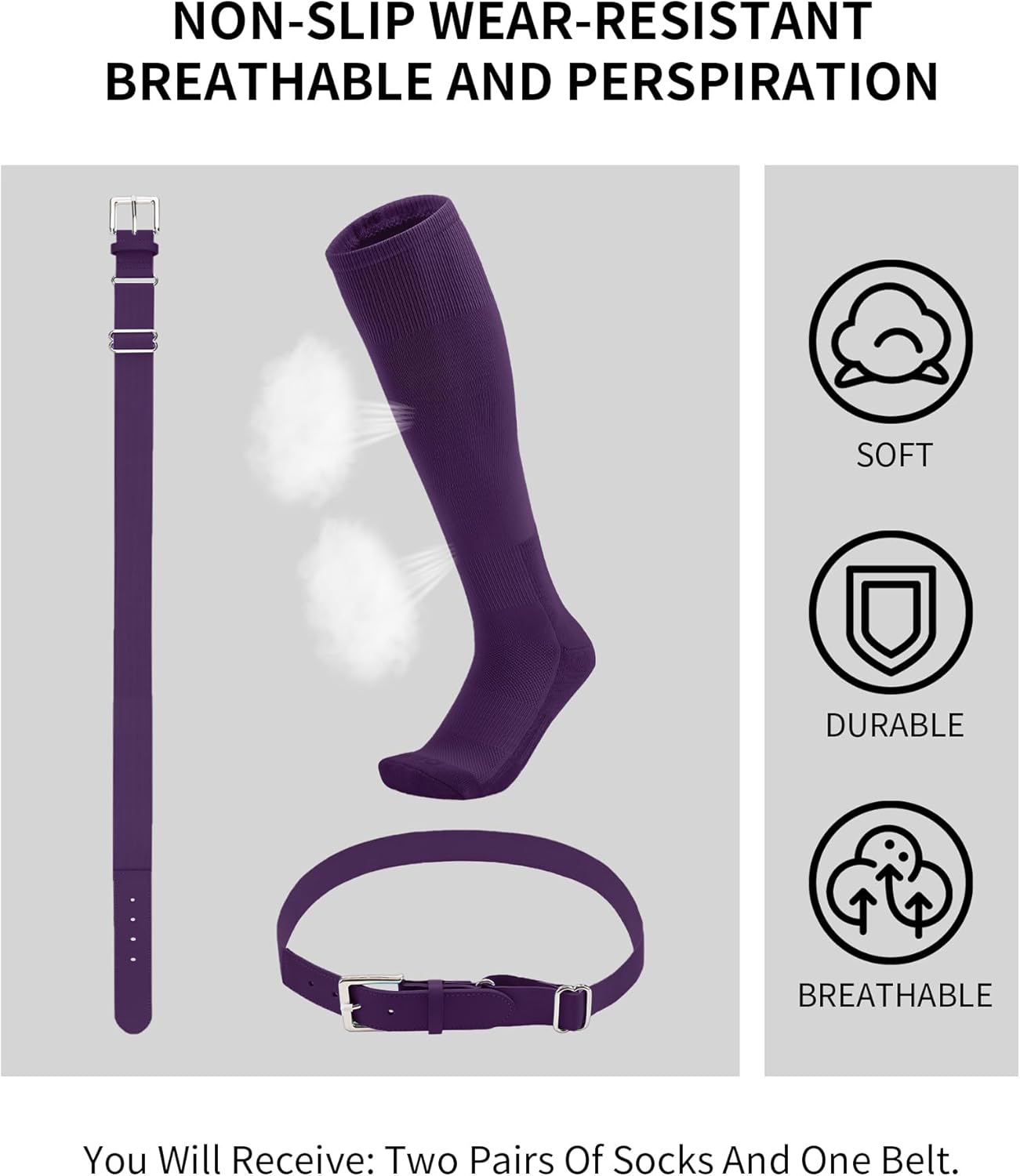 QBK Toddler Baseball Socks And Belt Youth Softball Tee Ball Combo Set for Boy Girl (2 Pairs of Socks & 1 Belt)