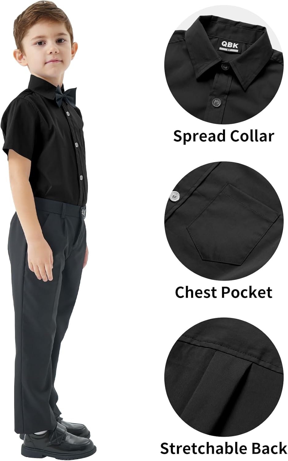 2T-16Y Boys' Short Sleeve Button Down Toddler Dress Shirt Oxford Uniform Shirt with Chest Pocket