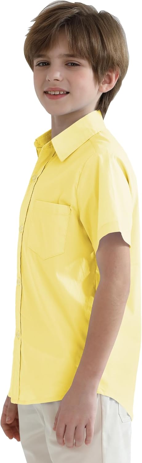 2T-16Y Boys' Short Sleeve Button Down Toddler Dress Shirt Oxford Uniform Shirt with Chest Pocket