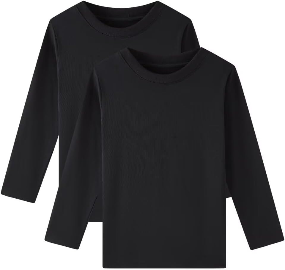 Huata Boys Girls Long Sleeve T-Shirt Unisex Crewneck Tee 2 Packs