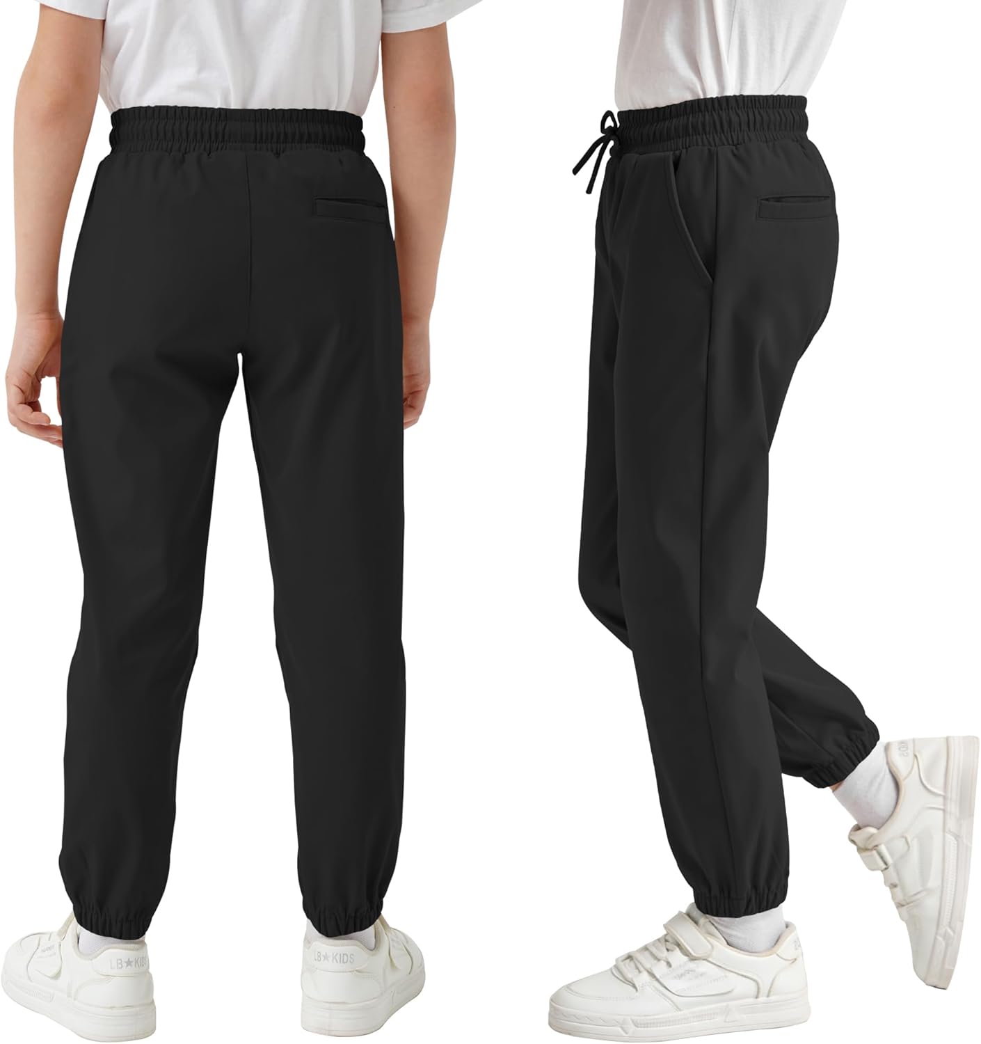 QBK School Joggers for Boys - Elastic Waist Dress Jogger Uniform Pants with Drawstring