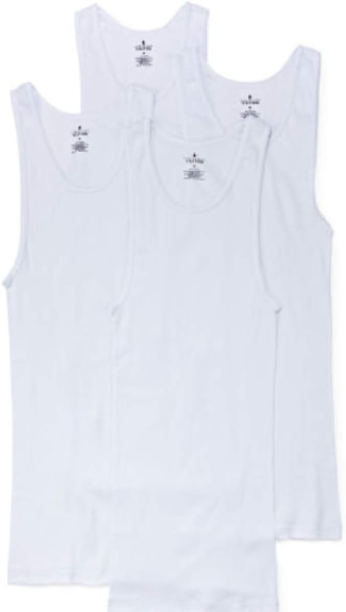 Stafford 4-Pack Men's 100% Cotton Ribbed Tank Top Shirts White (XL)