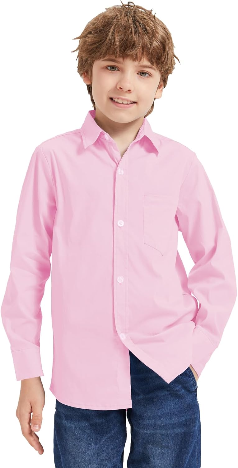 9 Month-16Y Boys' Long Sleeve Button Down Toddler Dress Shirt Oxford Uniform Shirt with Chest Pocket