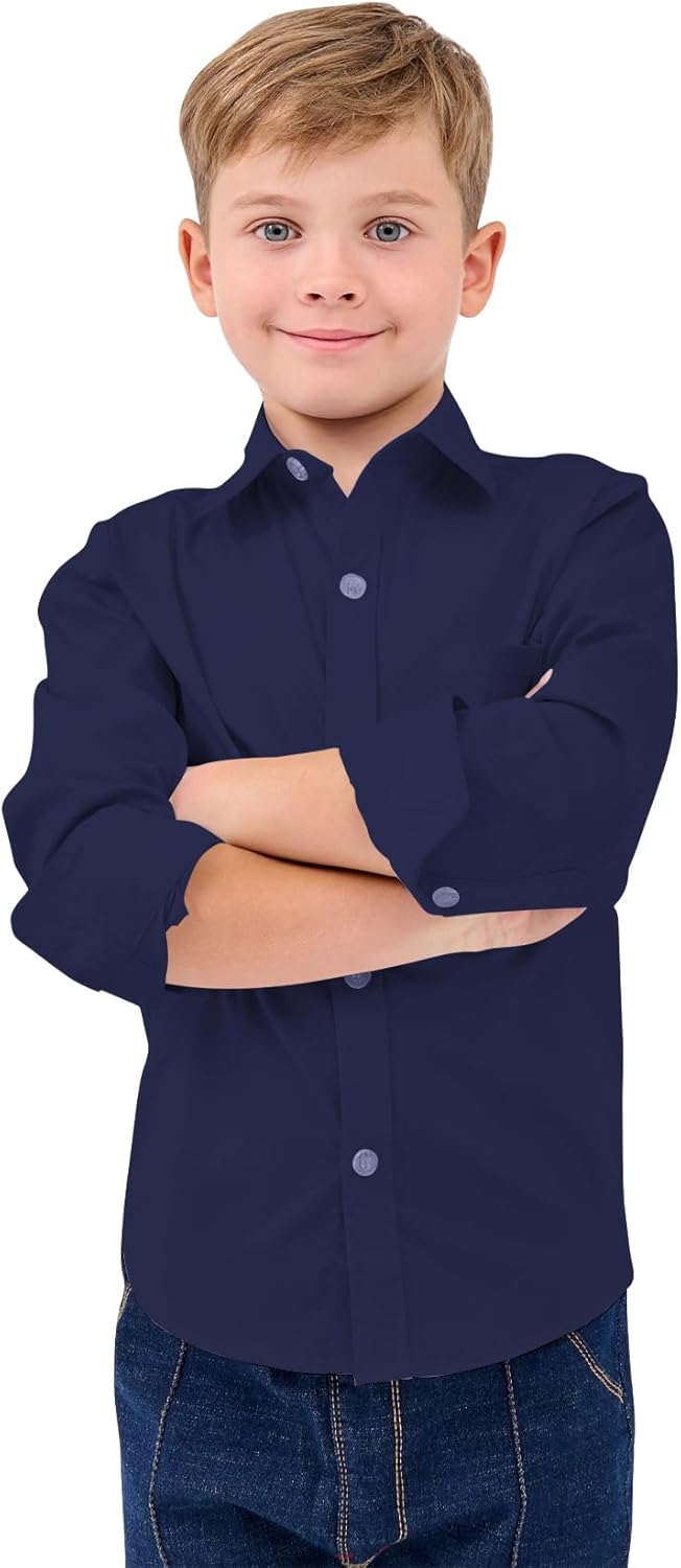 9 Month-16Y Boys' Long Sleeve Button Down Toddler Dress Shirt Oxford Uniform Shirt with Chest Pocket