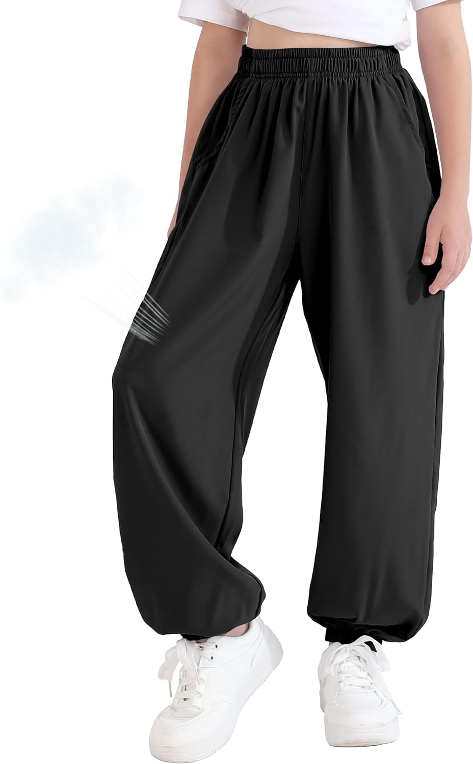 QBK 3T-14Years Girls Summer Lightweight Baggy Joggers with Pockets,Wide Leg Sweatpants Cinched Bottom Hip Hop Dance Pants