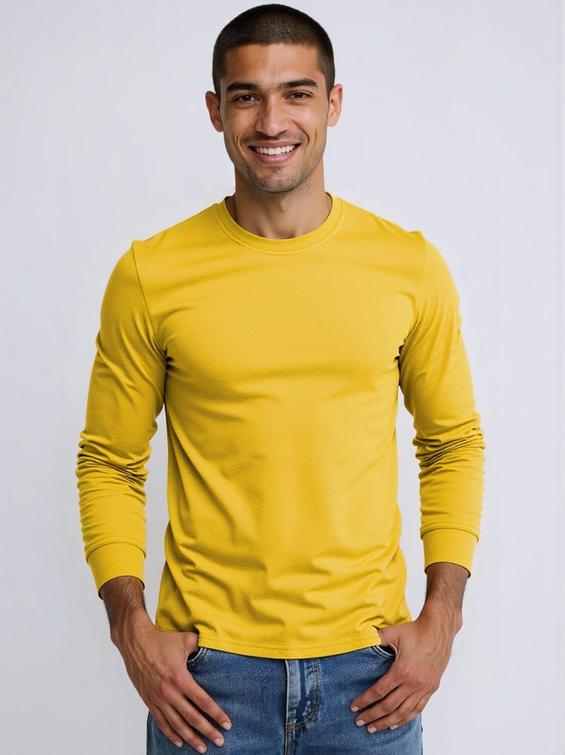 Huata Men's T-Shirt Long Sleeve Crewneck Cotton Tees