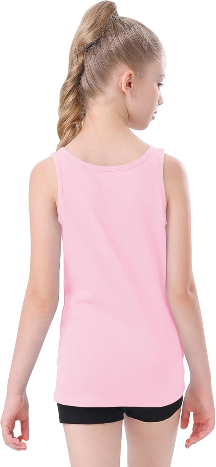 QBK 2T-13Years Girls Tank Tops Cotton Dance Basic Sleeveless Undershirts for Gymnastics Ballet Dancewear
