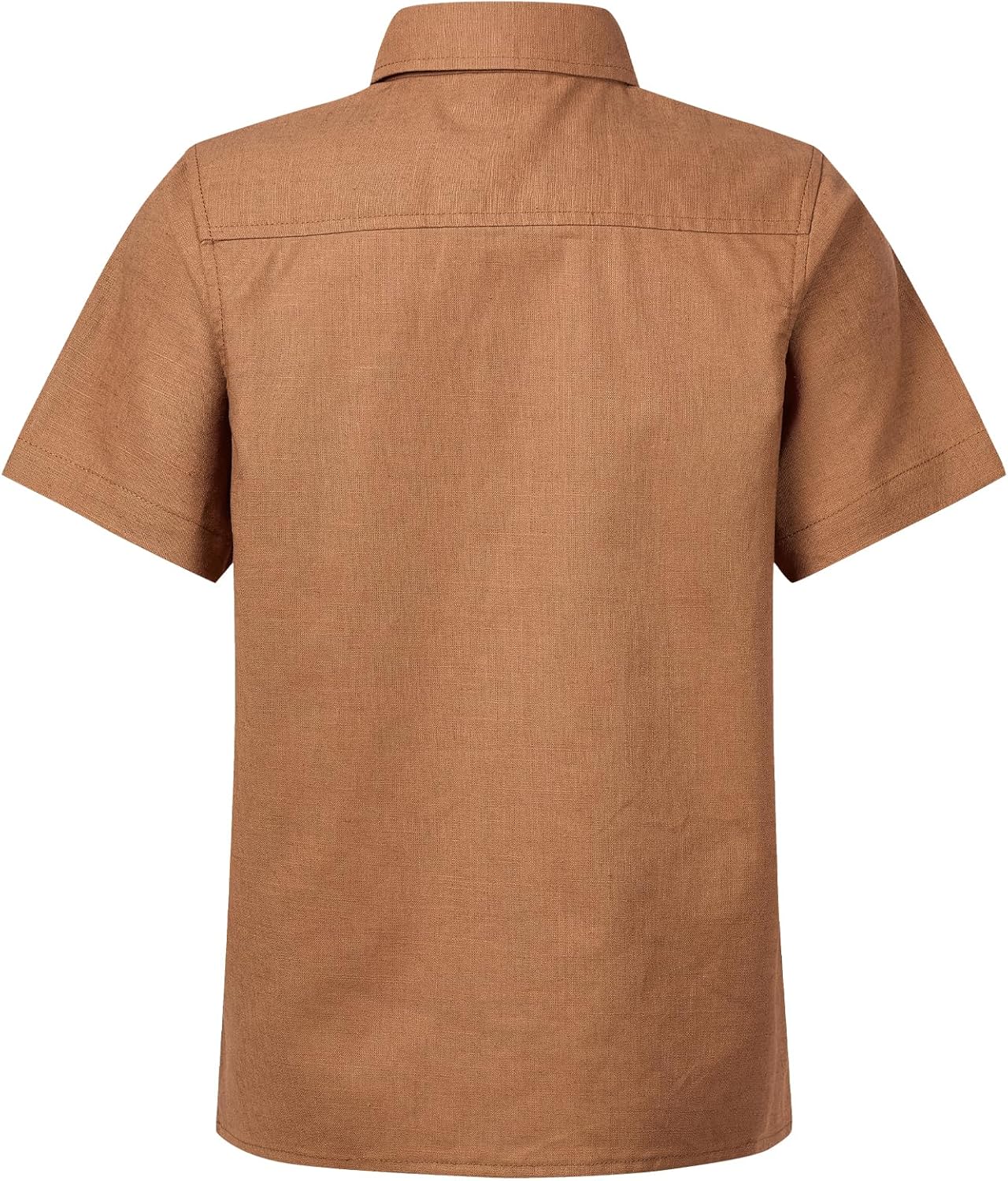 QBK Boys' Cotton Linen Short Sleeve Classic Button Down Shirts Boys Dress Shirt with Chest Pocket for 2T-16 Years