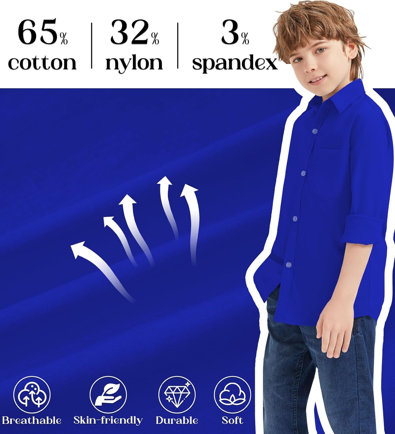 9 Month-16Y Boys' Long Sleeve Button Down Toddler Dress Shirt Oxford Uniform Shirt with Chest Pocket