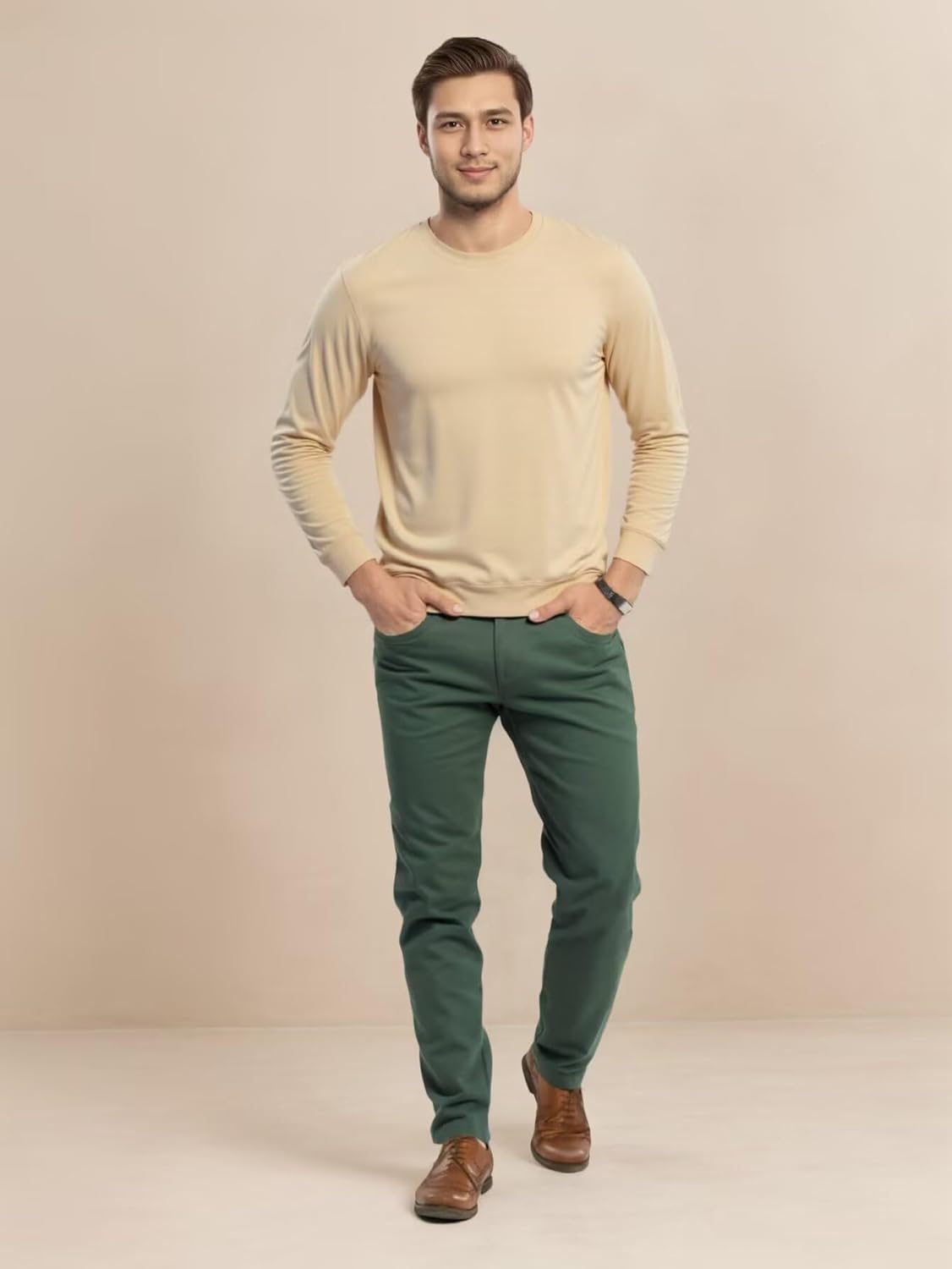 Huata Men's T-Shirt Long Sleeve Crewneck Cotton Tees