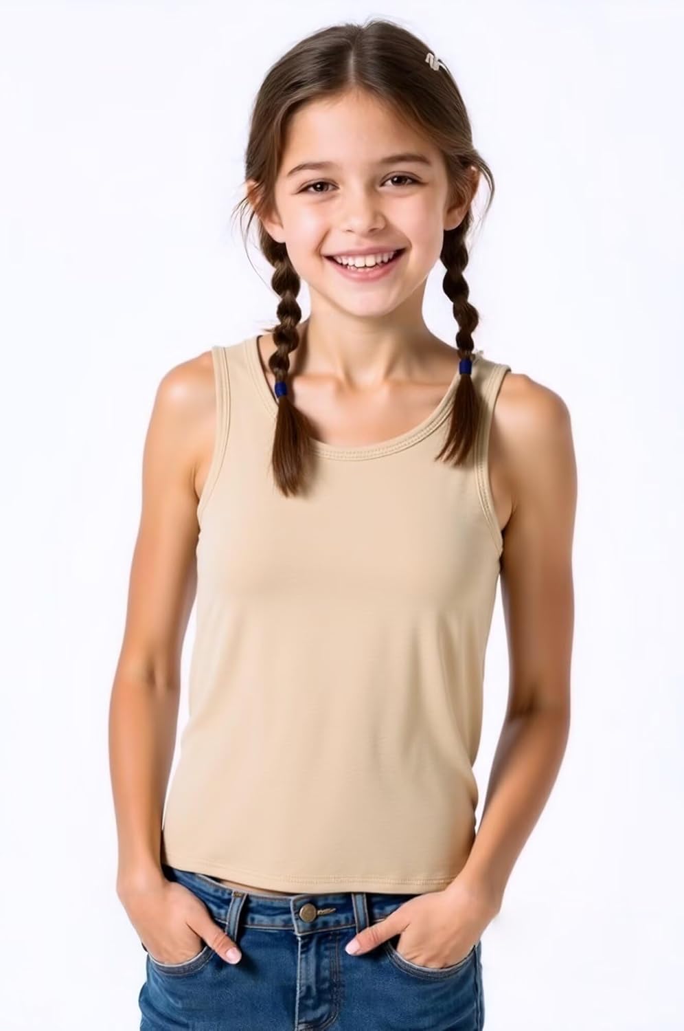 Huata Girls Tank Top 2 Packs Racerback Sleeveless Dance Athletic Shirt for Kids