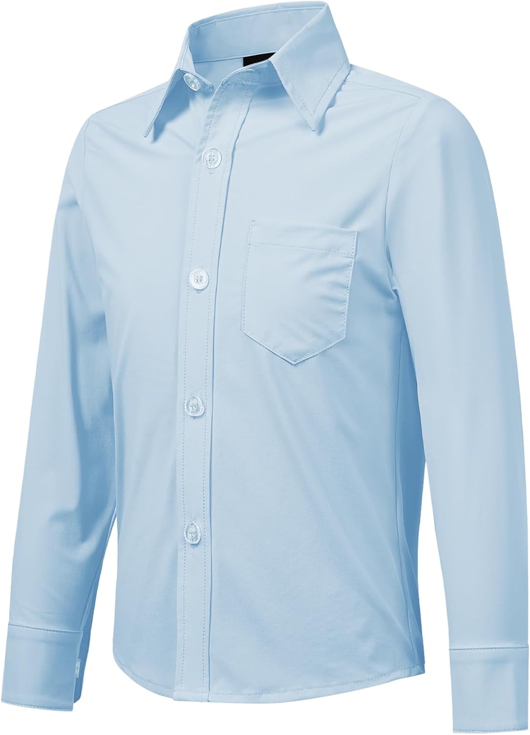 2T-16Y Boys' Stretch Long Sleeve Button Down Toddler Dress Shirt Wrinkle Free Oxford Uniform Shirt with Chest Pocket