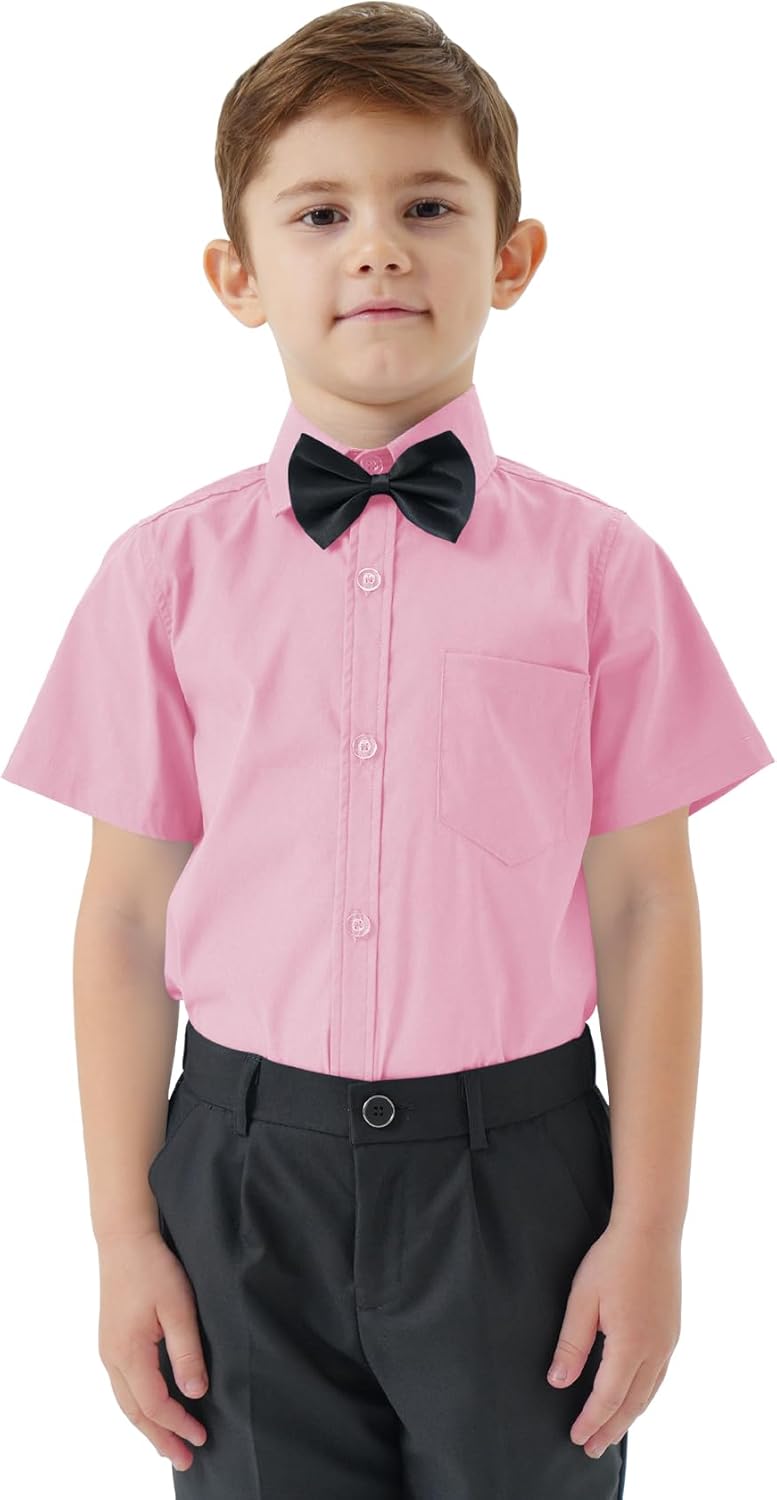2T-16Y Boys' Short Sleeve Button Down Toddler Dress Shirt Oxford Uniform Shirt with Chest Pocket