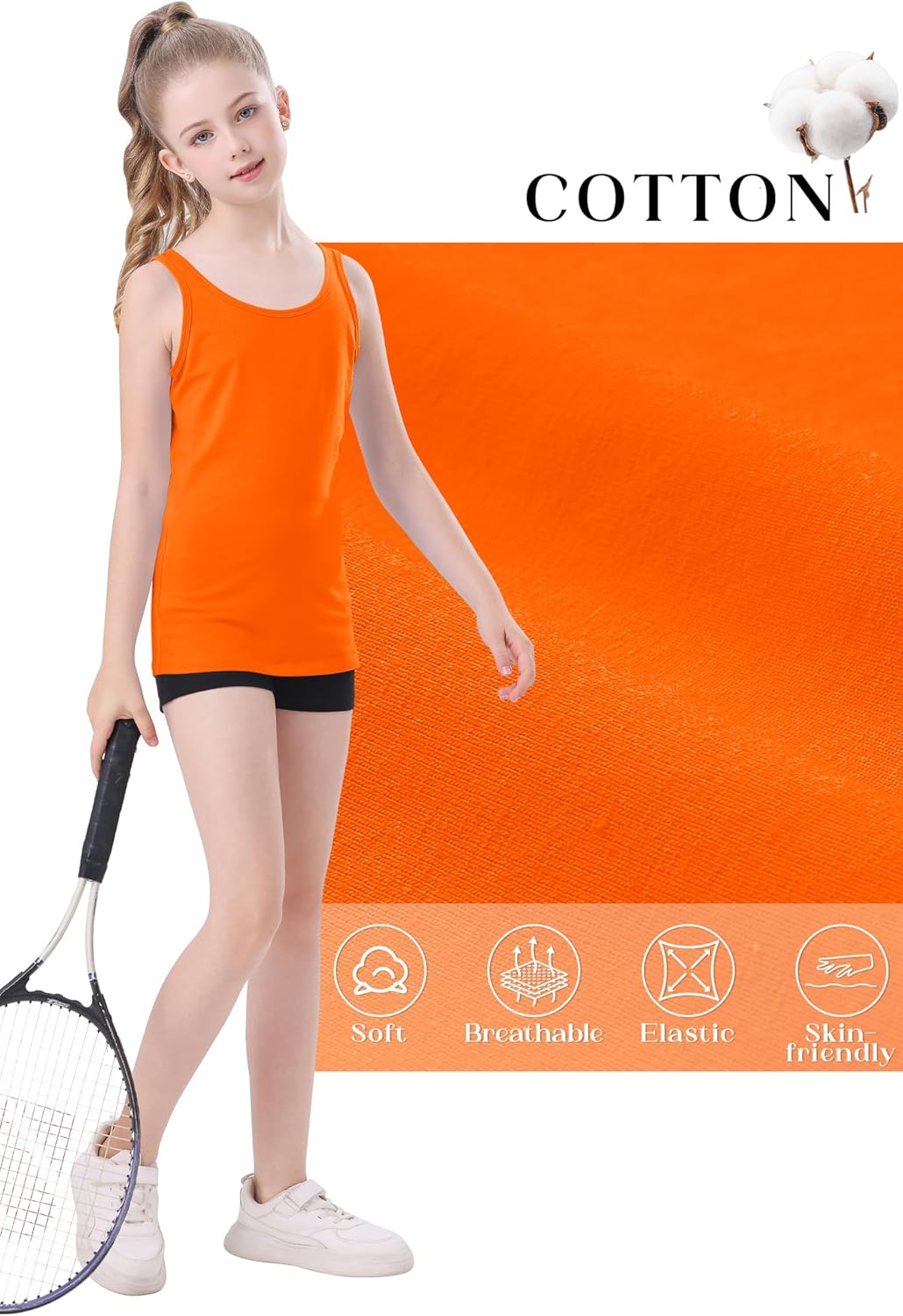 QBK 2T-13Years Girls Tank Tops Cotton Dance Basic Sleeveless Undershirts for Gymnastics Ballet Dancewear