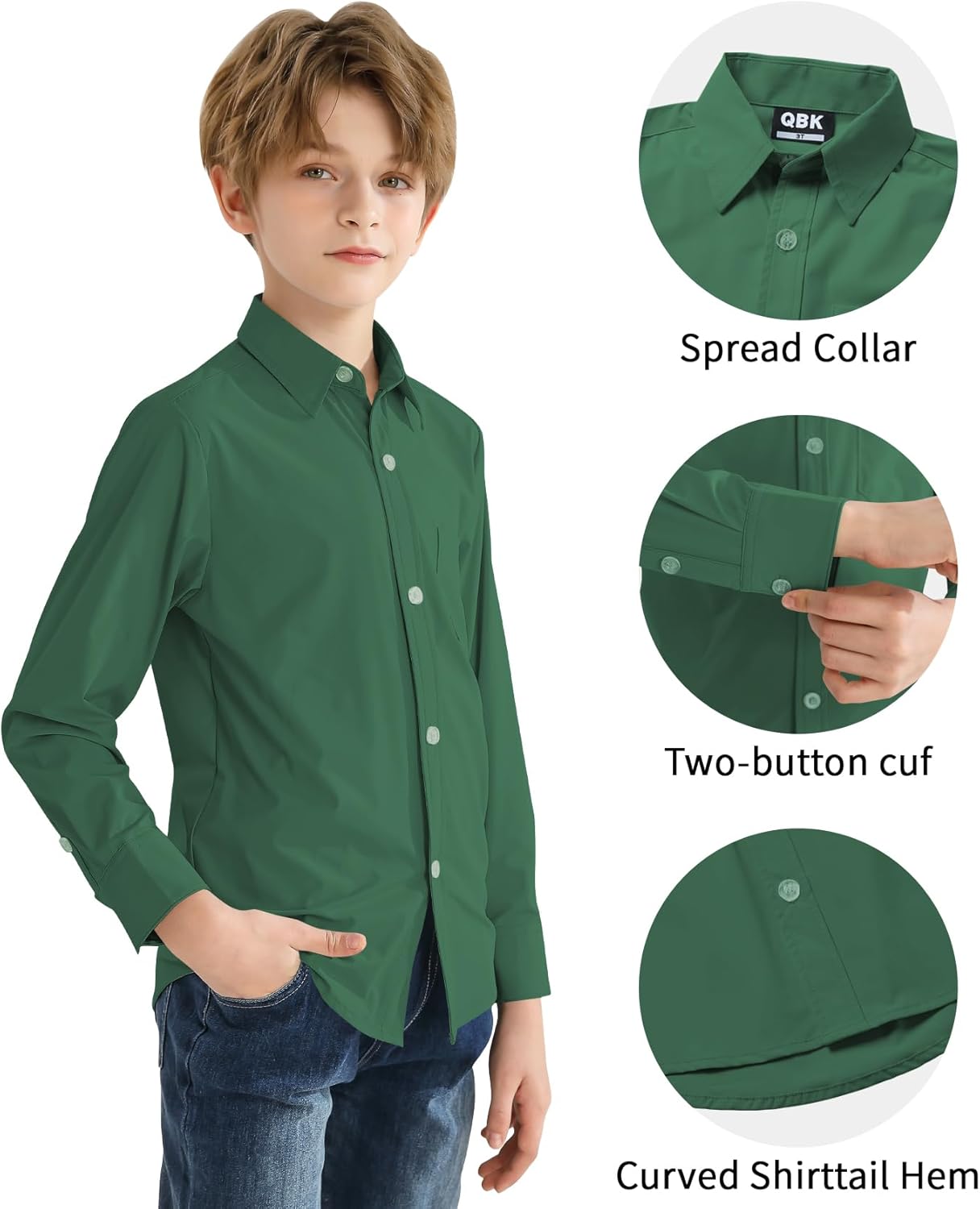 2T-16Y Boys' Stretch Long Sleeve Button Down Toddler Dress Shirt Wrinkle Free Oxford Uniform Shirt with Chest Pocket