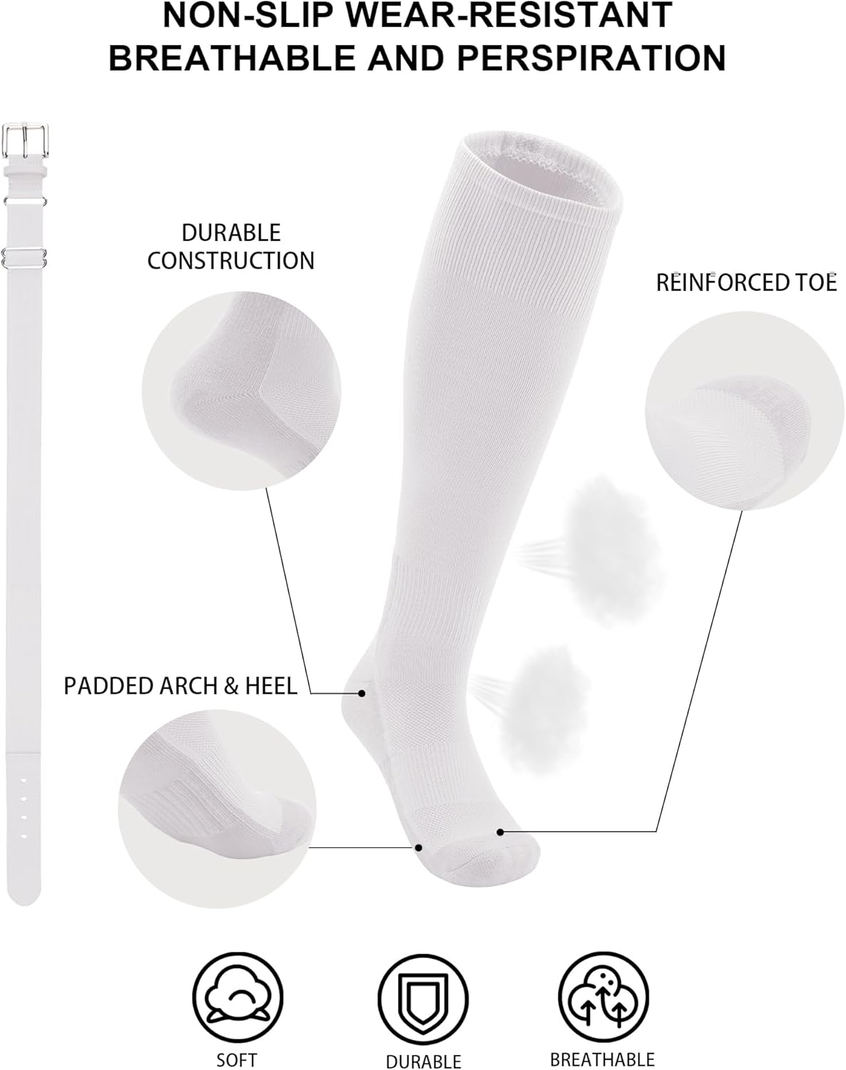 QBK 2T/3T/4T/5T Toddler Baseball Socks And Belt Youth Softball Tee Ball Combo Set for Boy Girl (1 Pairs of Socks & 1 Belt)