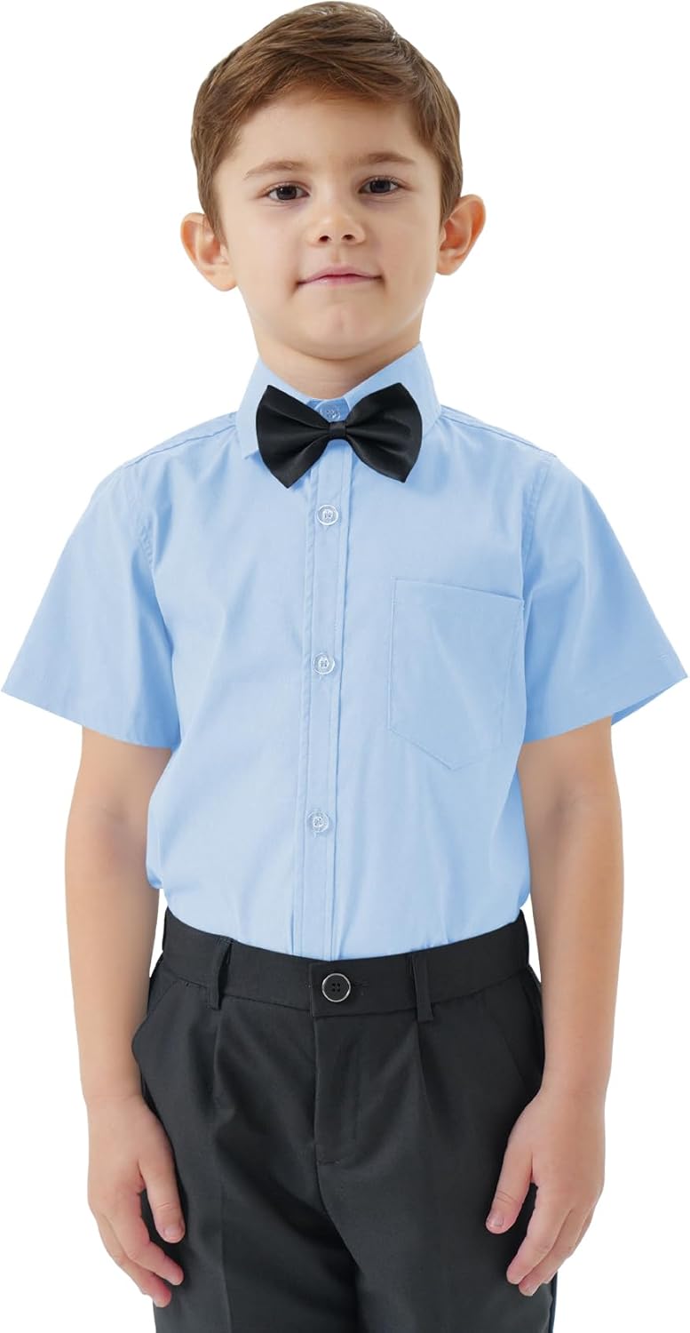 2T-16Y Boys' Short Sleeve Button Down Toddler Dress Shirt Oxford Uniform Shirt with Chest Pocket