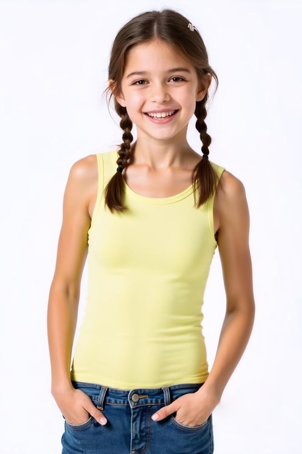 Huata Girls Tank Top 2 Packs Racerback Sleeveless Dance Athletic Shirt for Kids