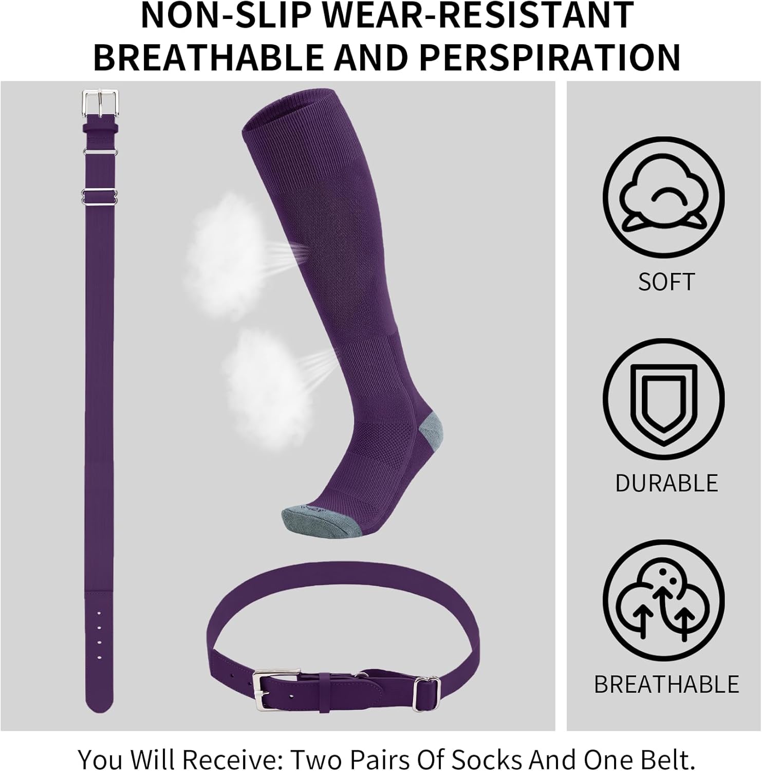 QBK 2-16Y Toddler Baseball Socks And Belt Youth Softball Tee Ball Combo Set for Boy Girl (2 Pairs of Socks & 1 Belt)