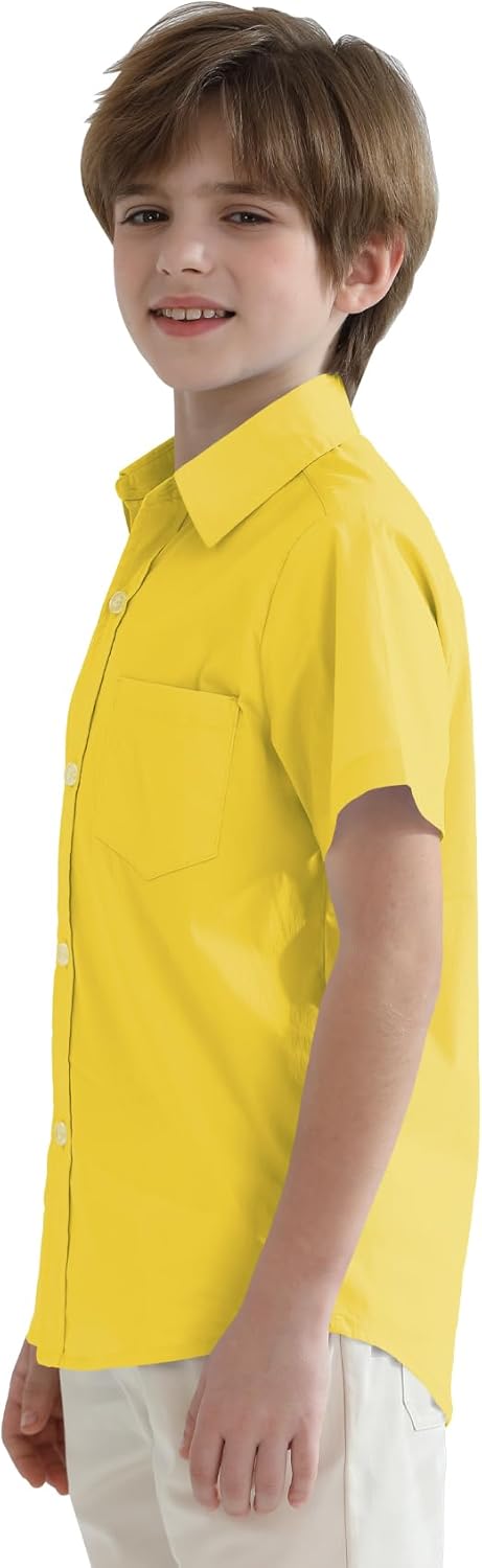 2T-16Y Boys' Short Sleeve Button Down Toddler Dress Shirt Oxford Uniform Shirt with Chest Pocket