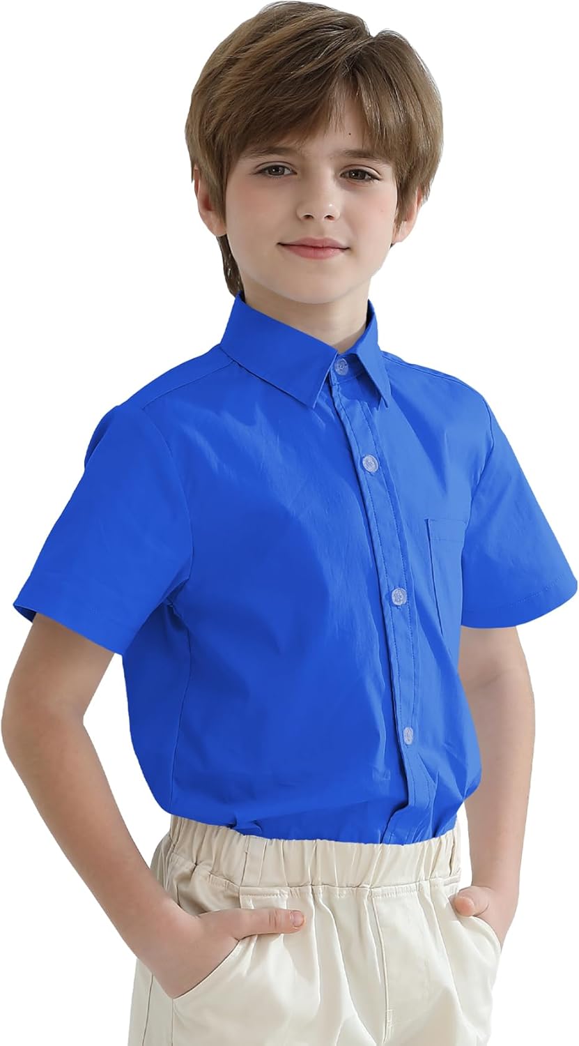 2T-16Y Boys' Short Sleeve Button Down Toddler Dress Shirt Oxford Uniform Shirt with Chest Pocket