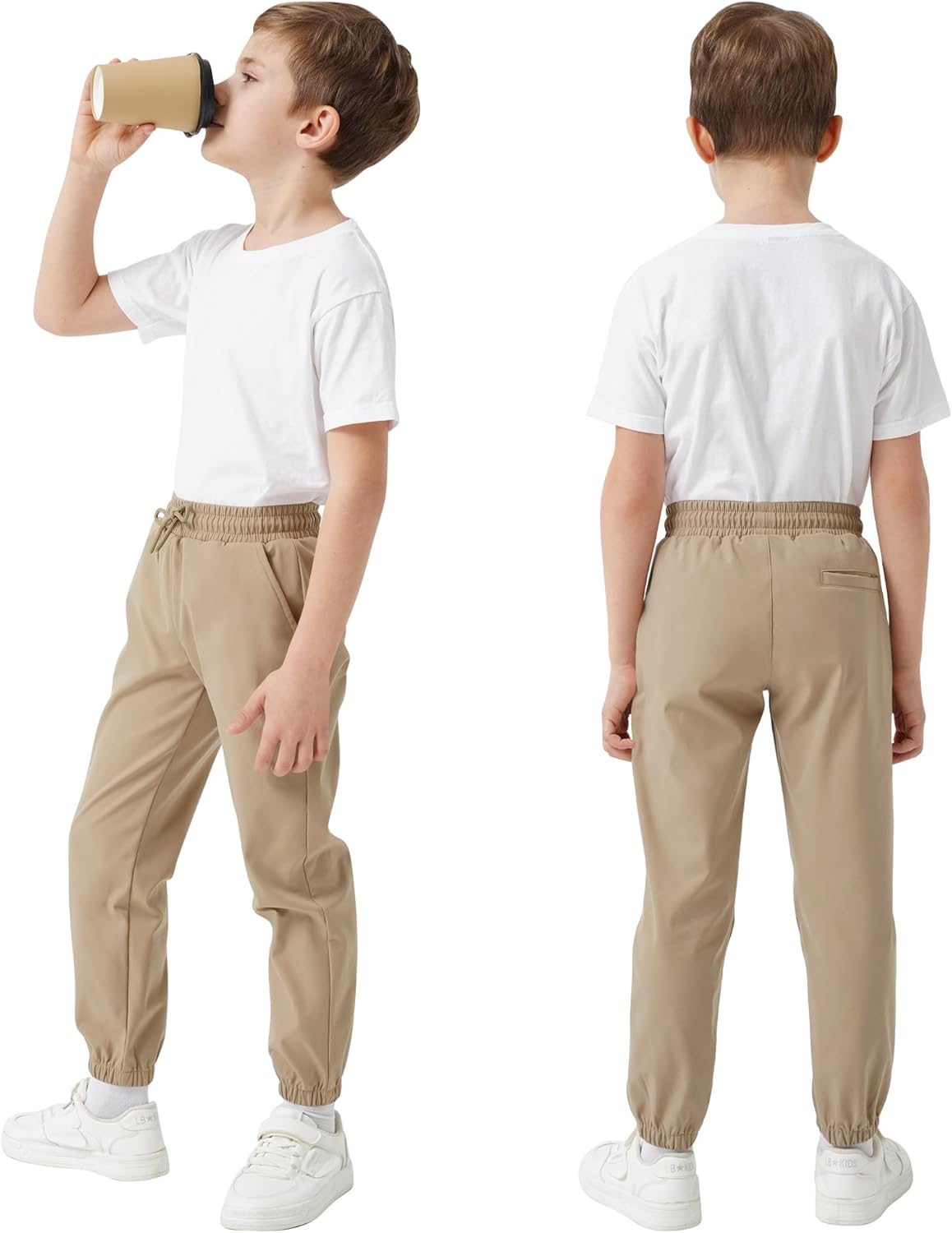 QBK School Joggers for Boys - Elastic Waist Dress Jogger Uniform Pants with Drawstring