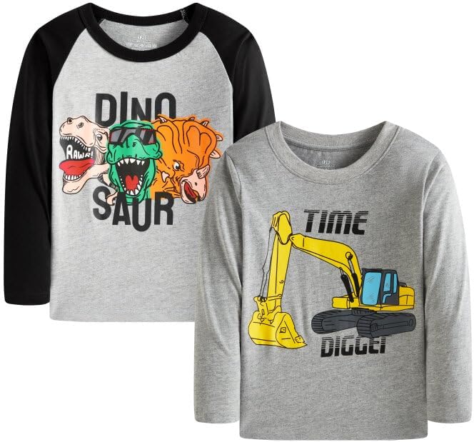 Huata 2 Packs Boys Girls T-Shirt Long Sleeve Crewneck Tee