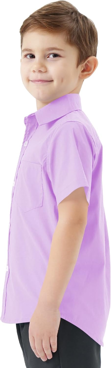 2T-16Y Boys' Short Sleeve Button Down Toddler Dress Shirt Oxford Uniform Shirt with Chest Pocket