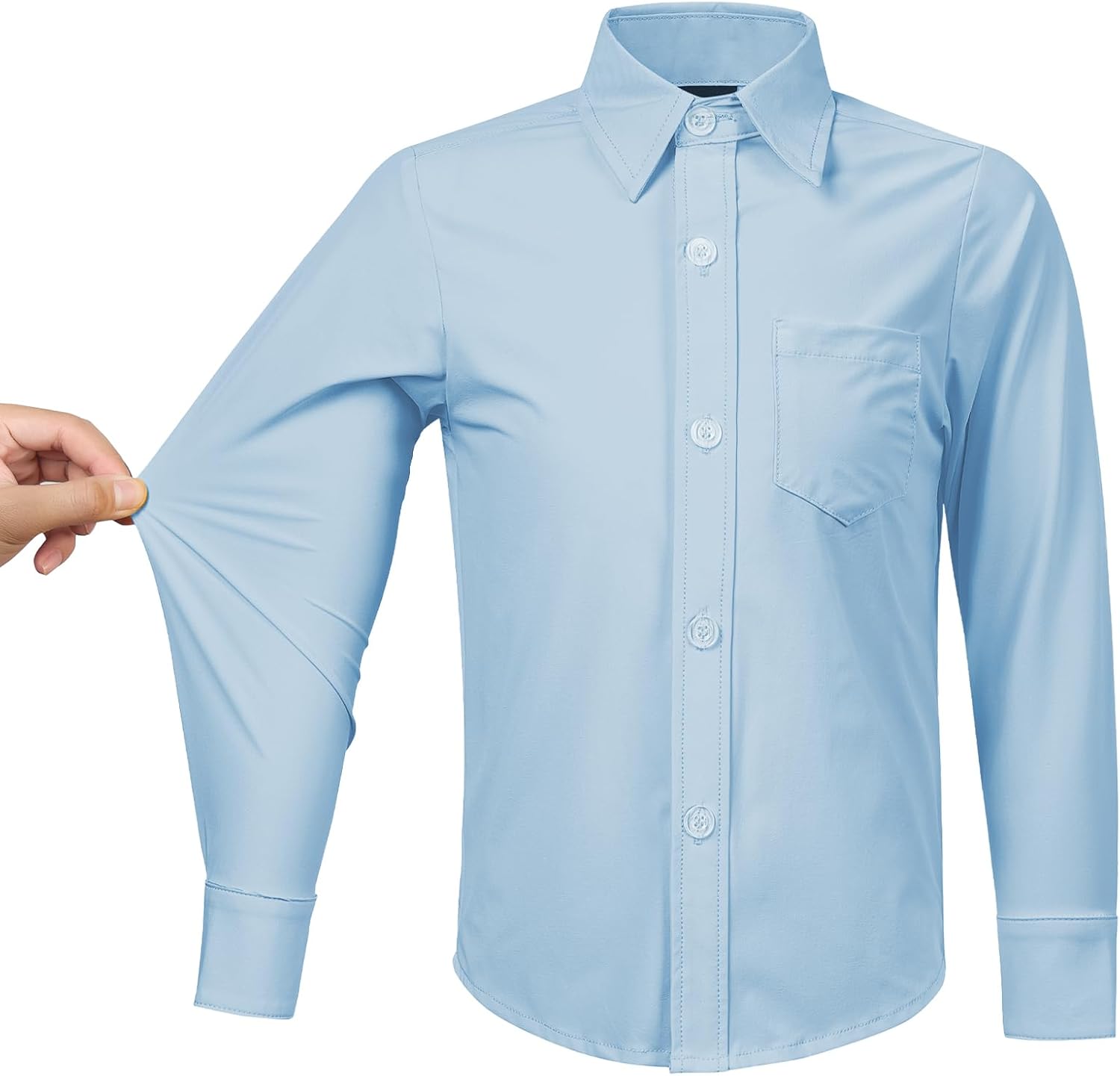 2T-16Y Boys' Stretch Long Sleeve Button Down Toddler Dress Shirt Wrinkle Free Oxford Uniform Shirt with Chest Pocket