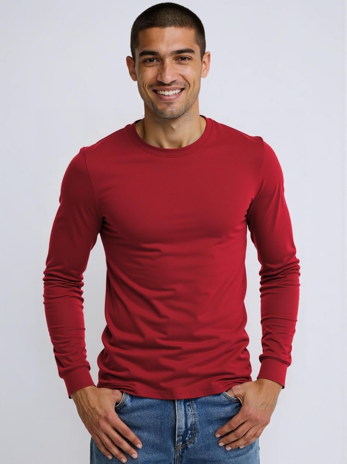 Huata Men's T-Shirt Long Sleeve Crewneck Cotton Tees