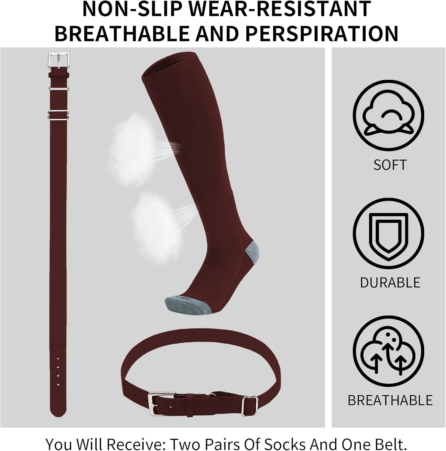 QBK 2-16Y Toddler Baseball Socks And Belt Youth Softball Tee Ball Combo Set for Boy Girl (2 Pairs of Socks & 1 Belt)