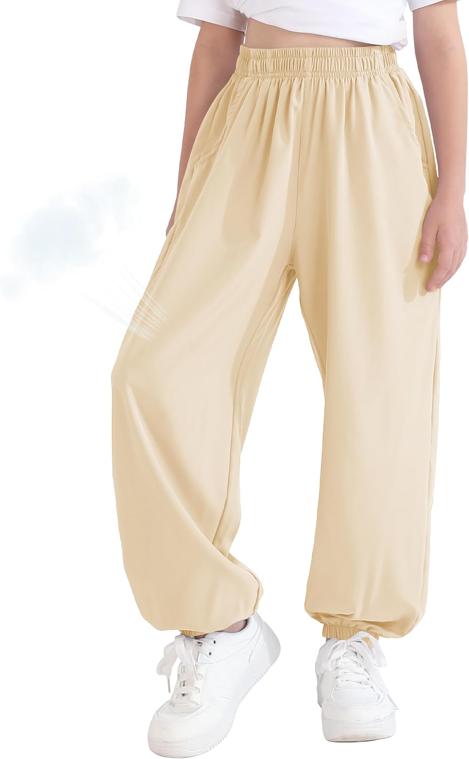 QBK 3T-14Years Girls Summer Lightweight Baggy Joggers with Pockets,Wide Leg Sweatpants Cinched Bottom Hip Hop Dance Pants