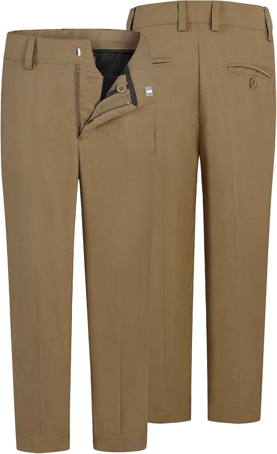 QBK Boys Flat Front Dress Pants Uniform Pants Adjustable Waistband for Toddler to Youth with Pockets