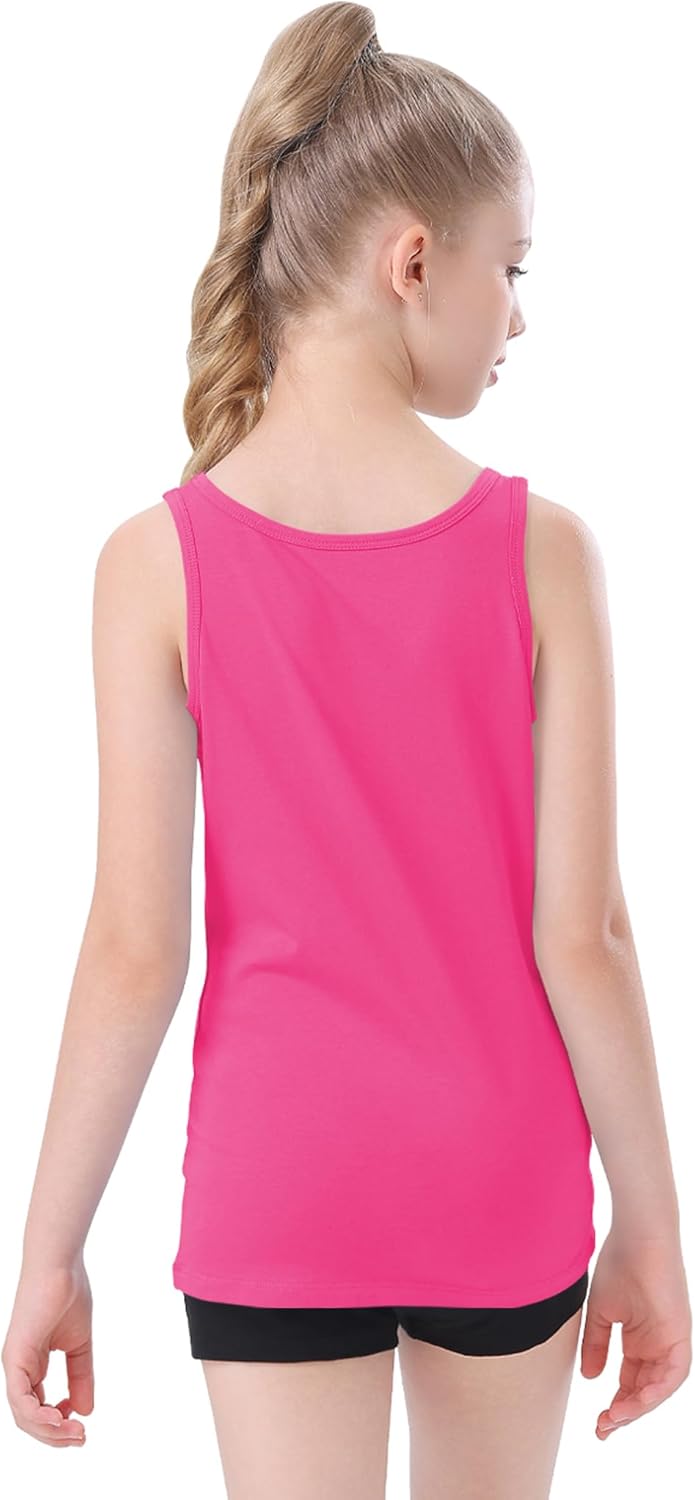QBK 2T-13Years Girls Tank Tops Cotton Dance Basic Sleeveless Undershirts for Gymnastics Ballet Dancewear