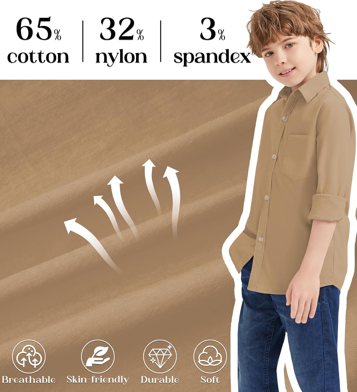 9 Month-16Y Boys' Long Sleeve Button Down Toddler Dress Shirt Oxford Uniform Shirt with Chest Pocket