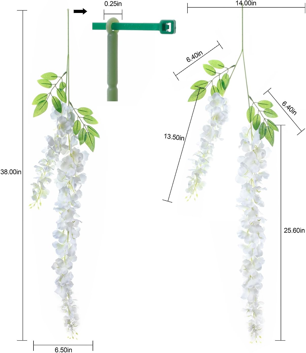 Huata 10PCS 3.2 Feet Artificial Flower Wisteria Vine Ratta Hanging Wedding Decor Garlands(White)