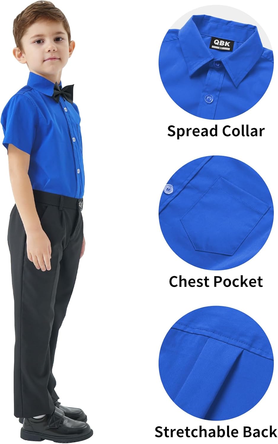 2T-16Y Boys' Short Sleeve Button Down Toddler Dress Shirt Oxford Uniform Shirt with Chest Pocket