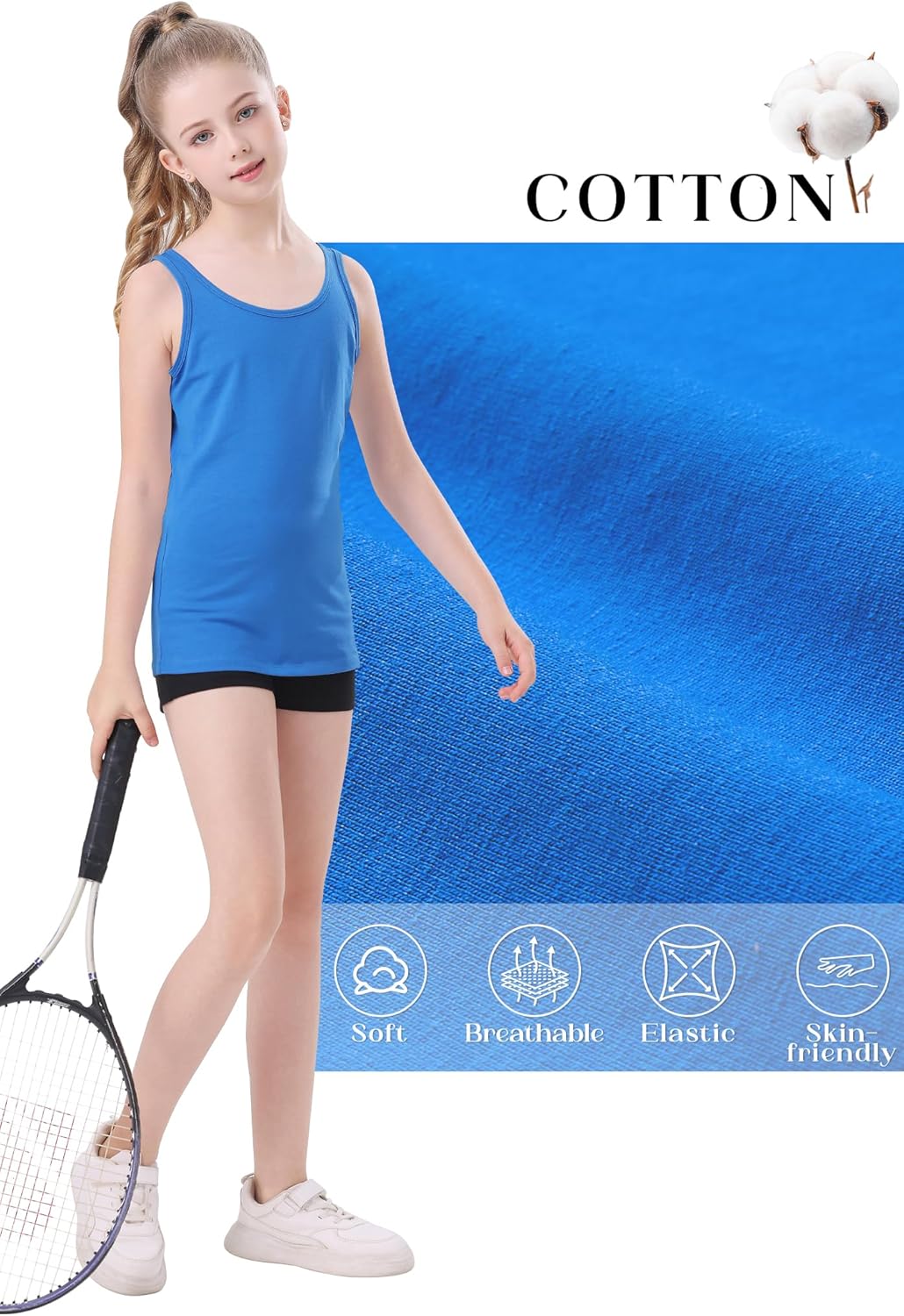 QBK 2T-13Years Girls Tank Tops Cotton Dance Basic Sleeveless Undershirts for Gymnastics Ballet Dancewear