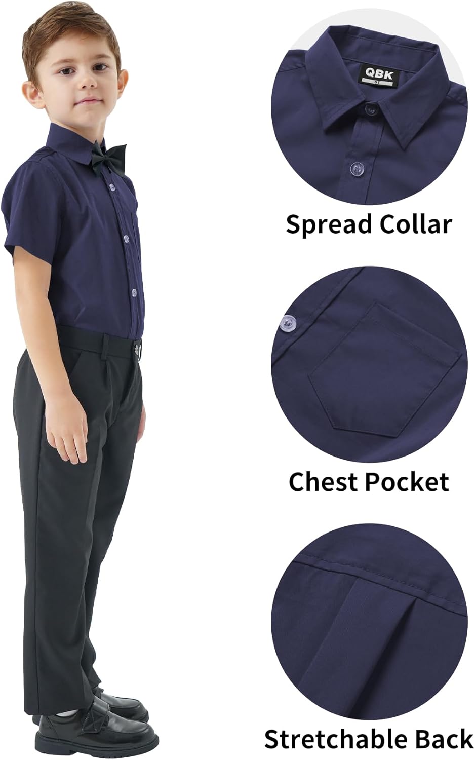 2T-16Y Boys' Short Sleeve Button Down Toddler Dress Shirt Oxford Uniform Shirt with Chest Pocket