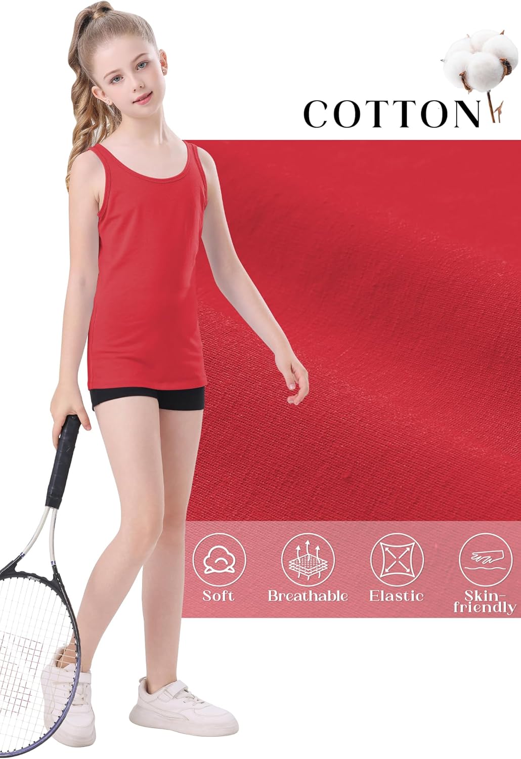 QBK 2T-13Years Girls Tank Tops Cotton Dance Basic Sleeveless Undershirts for Gymnastics Ballet Dancewear