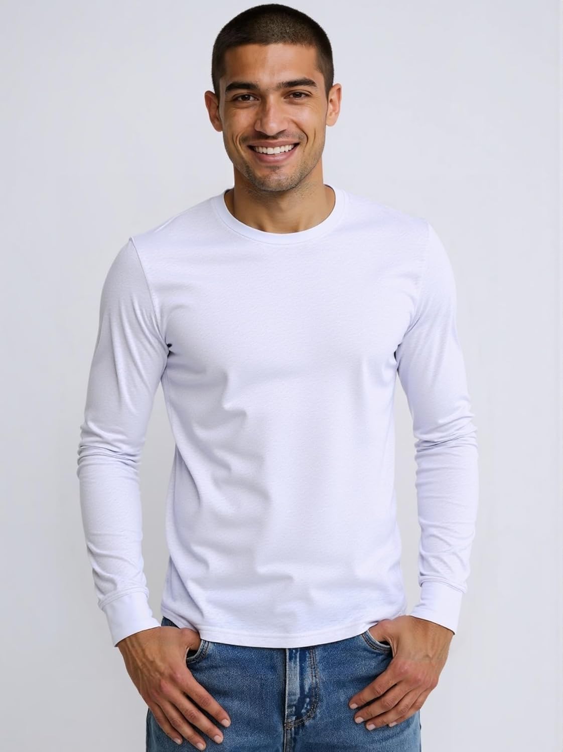 Huata Men's T-Shirt Long Sleeve Crewneck Cotton Tees