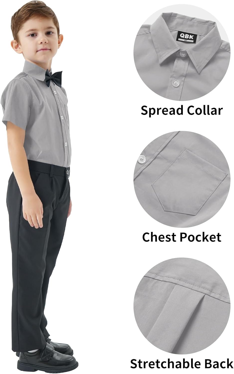 2T-16Y Boys' Short Sleeve Button Down Toddler Dress Shirt Oxford Uniform Shirt with Chest Pocket