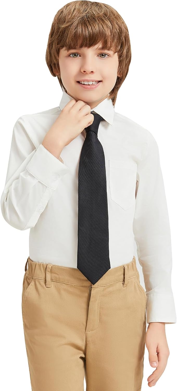 9 Month-16Y Boys' Long Sleeve Button Down Toddler Dress Shirt Oxford Uniform Shirt with Chest Pocket