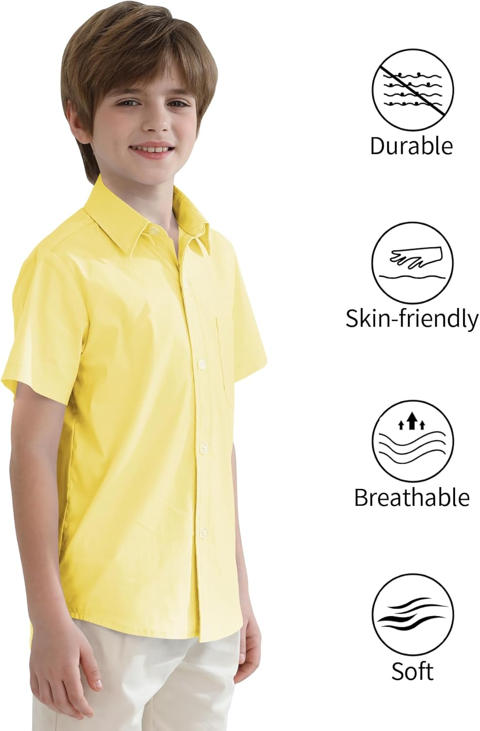 2T-16Y Boys' Short Sleeve Button Down Toddler Dress Shirt Oxford Uniform Shirt with Chest Pocket