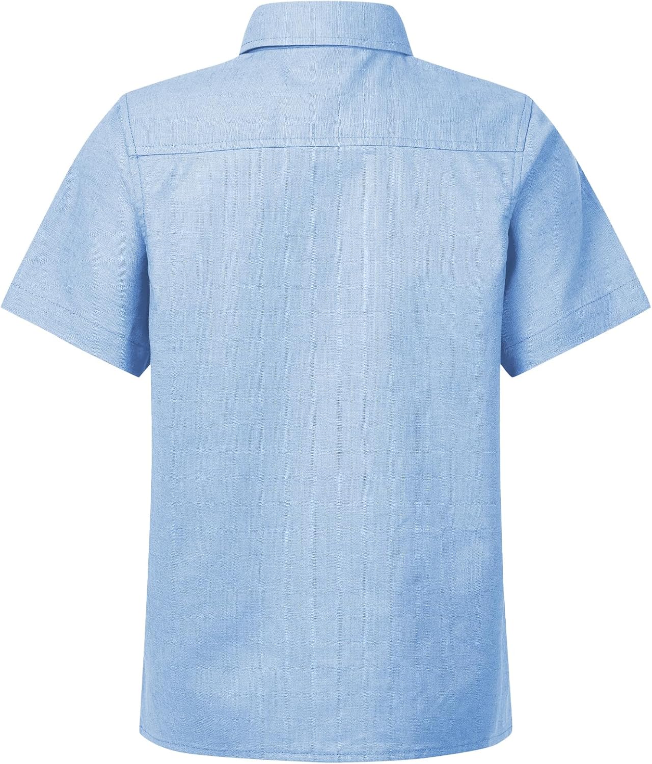 QBK Boys' Cotton Linen Short Sleeve Classic Button Down Shirts Boys Dress Shirt with Chest Pocket for 2T-16 Years